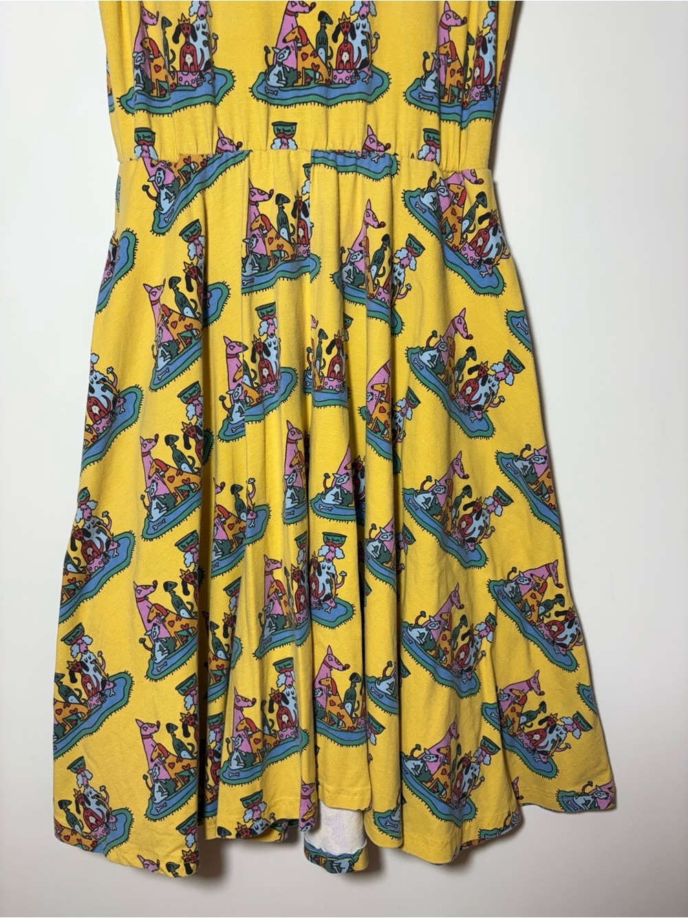 NOOWORKS Dahlia Dress In Dog Party Print SZ M Cotton Stretch Pockets Midi USA - Picture 5 of 10